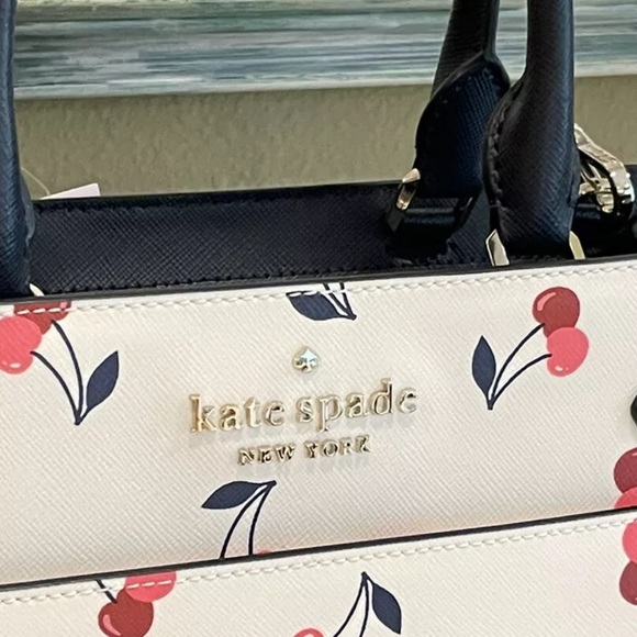 KATE SPADE STACI MEDIUM SATCHEL SHOULDER BAG CHERRIES PINK RED WHITE LEATHER - Picture 2 of 11